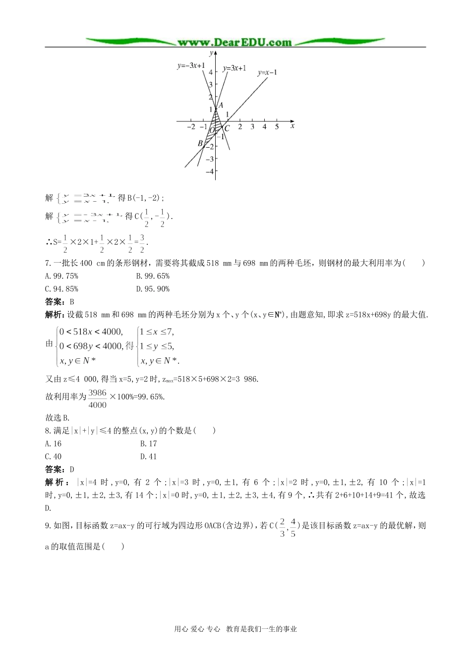 高二数学同步检测八 简单的线性规划_第3页