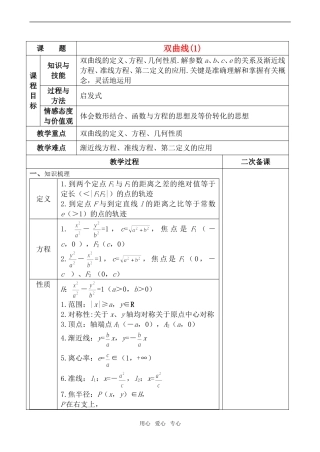 高二数学选修1 双曲线(1)