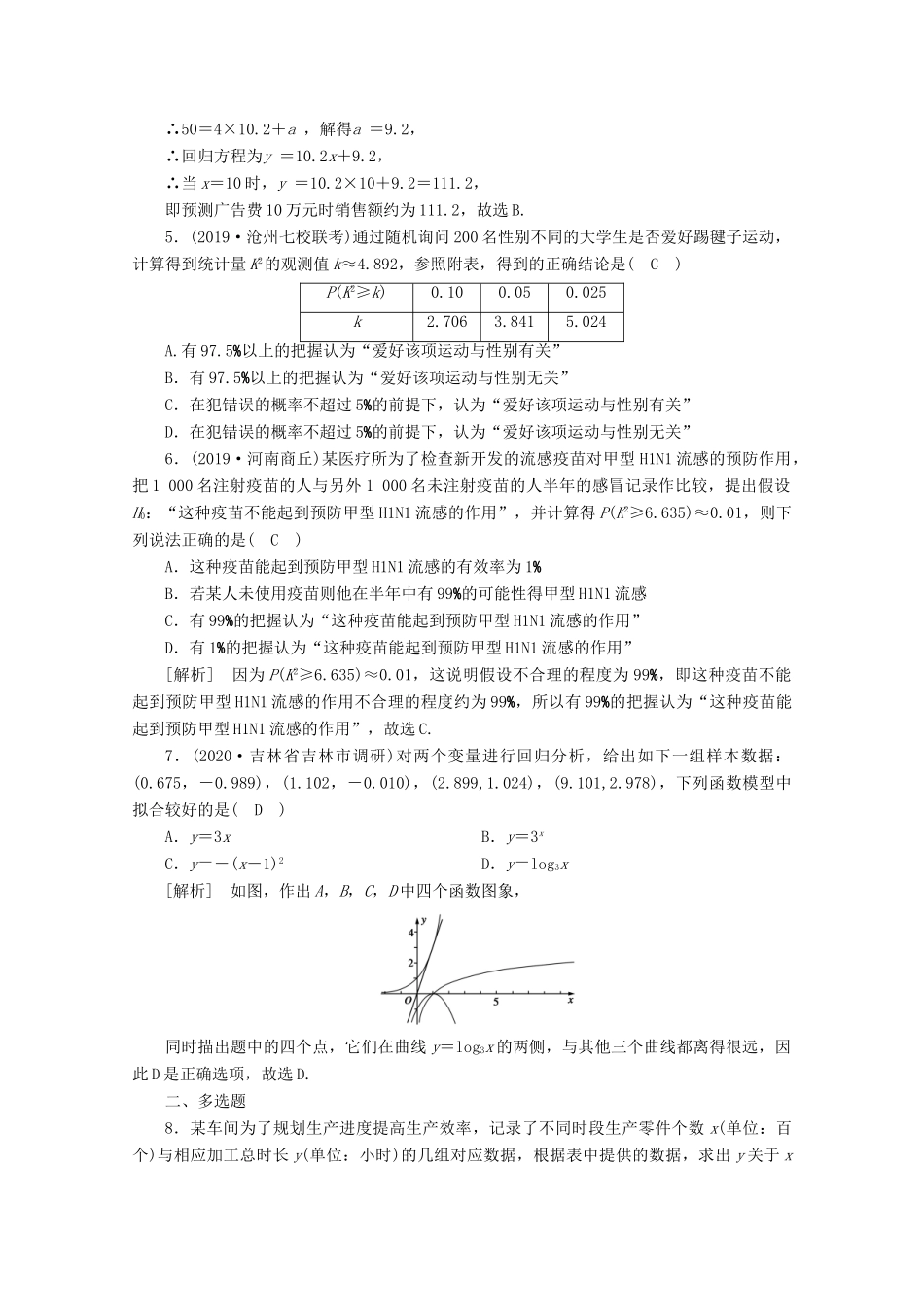 （山东专用）版高考数学一轮复习 练案（73）第十章 统计、统计案例 第三讲 变量间的相关关系、统计案例（含解析）-人教版高三全册数学试题_第2页