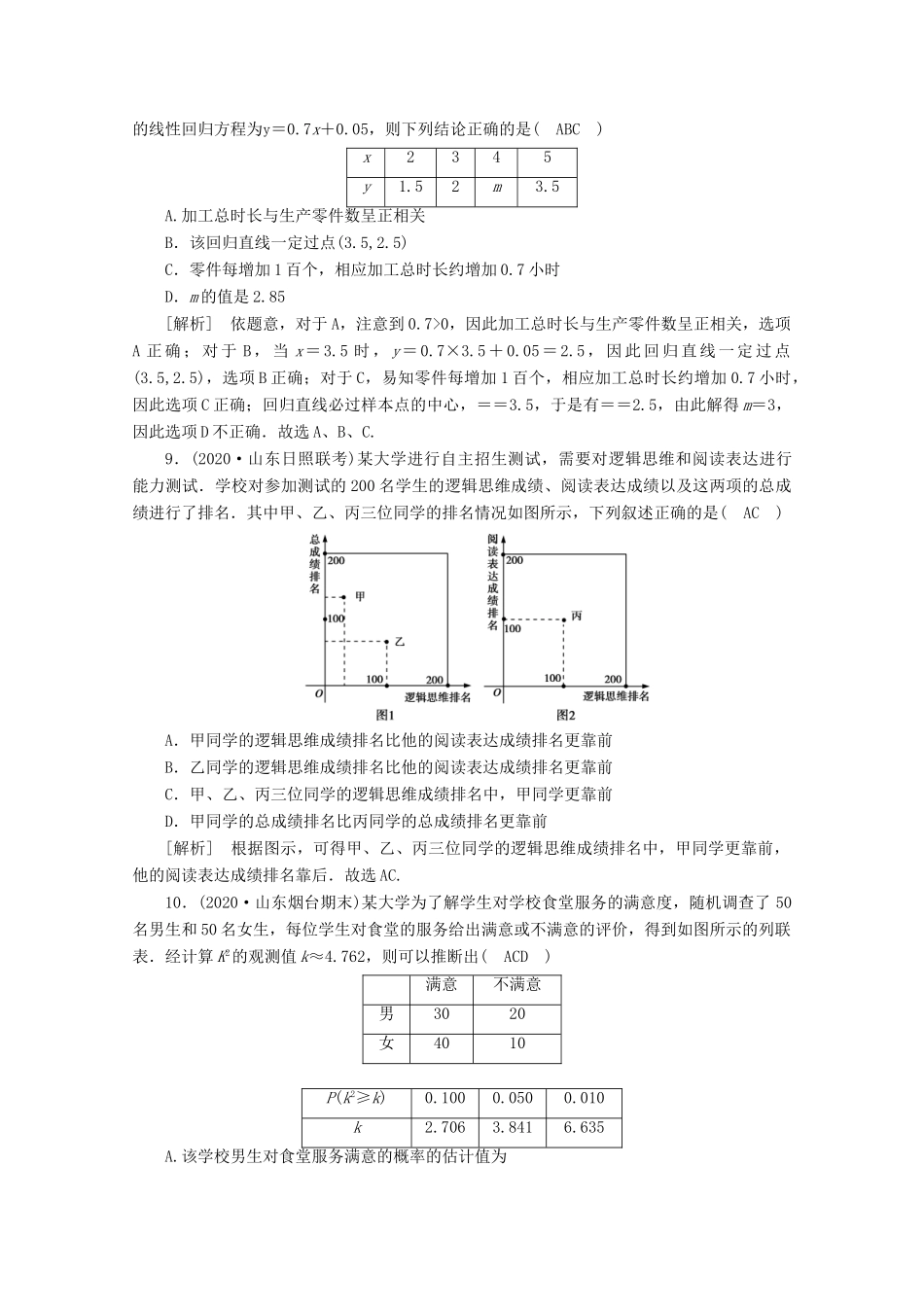 （山东专用）版高考数学一轮复习 练案（73）第十章 统计、统计案例 第三讲 变量间的相关关系、统计案例（含解析）-人教版高三全册数学试题_第3页