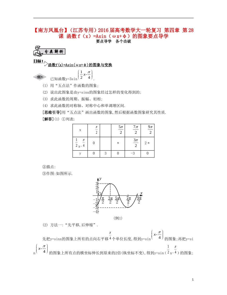（江苏专用）高考数学大一轮复习 第四章 第28课 函数f（x）Asin（ωxφ）的图象要点导学-人教版高三全册数学试题_第1页