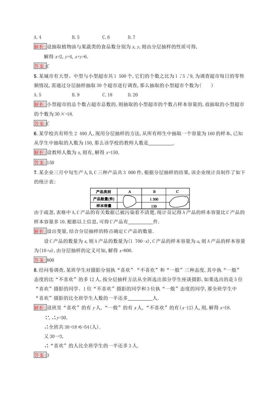 高中数学 第二章 统计 2.1.3 分层抽样 2.1.4 数据的收集检测 新人教B版必修3-新人教B版高一必修3数学试题_第2页