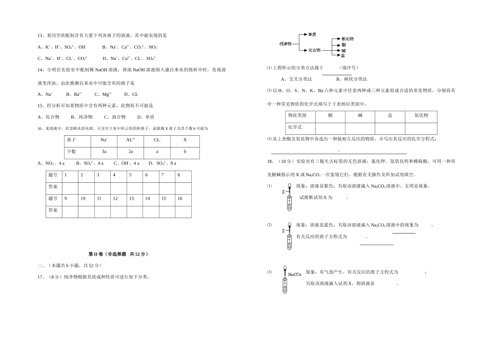 高一化学第二章化学物质及其分类——物质的分类、离子反应测试卷人教版必修I_第2页