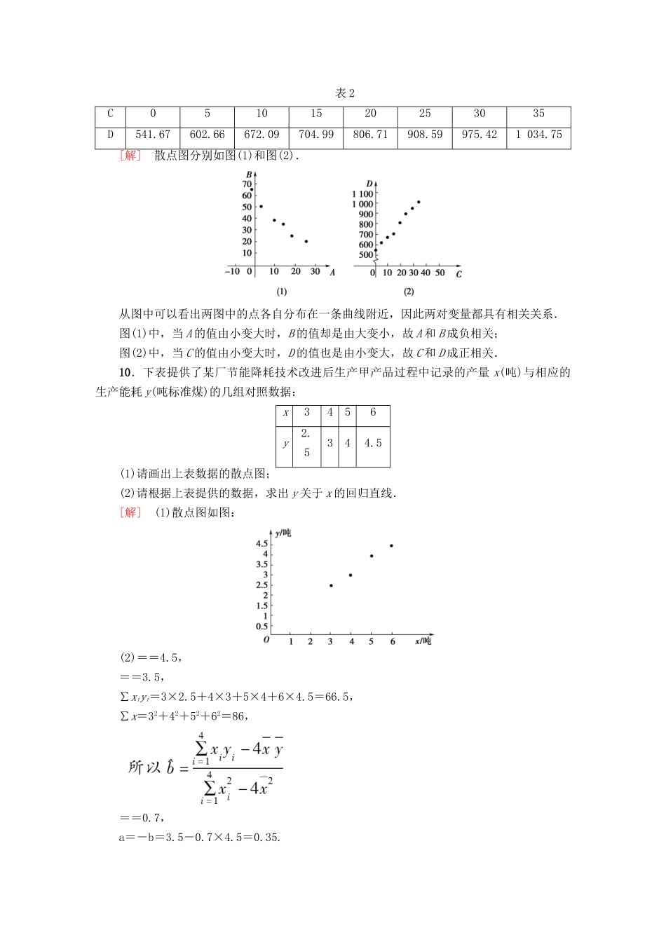 高中数学 课时分层作业14 变量间的相关关系 两个变量的线性相关（含解析）新人教A版必修3-新人教A版高一必修3数学试题_第3页