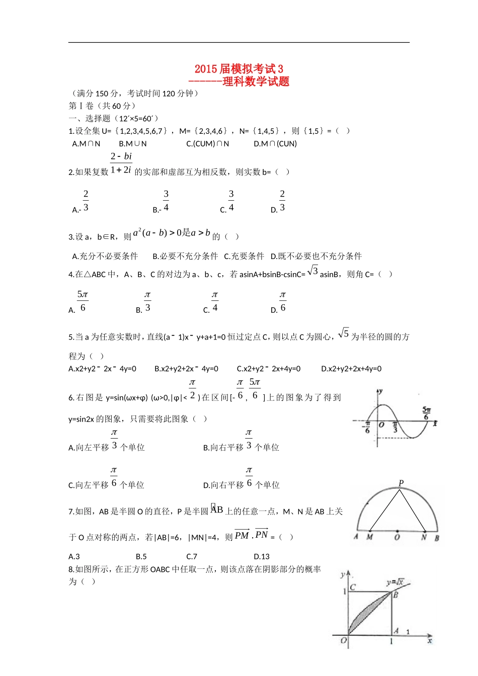陕西省西工大附中高三数学下学期三模考试试题 理-人教版高三全册数学试题_第1页