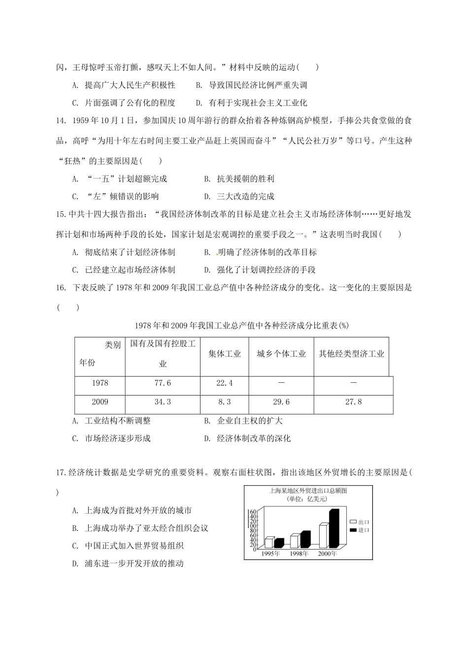 江苏省启东市高一历史下学期期中试题-人教版高一全册历史试题_第3页