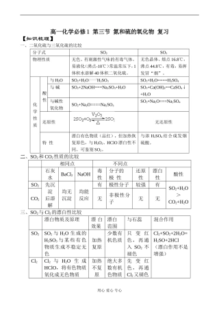 高一化学必修1 第三节 氮和硫的氧化物 复习