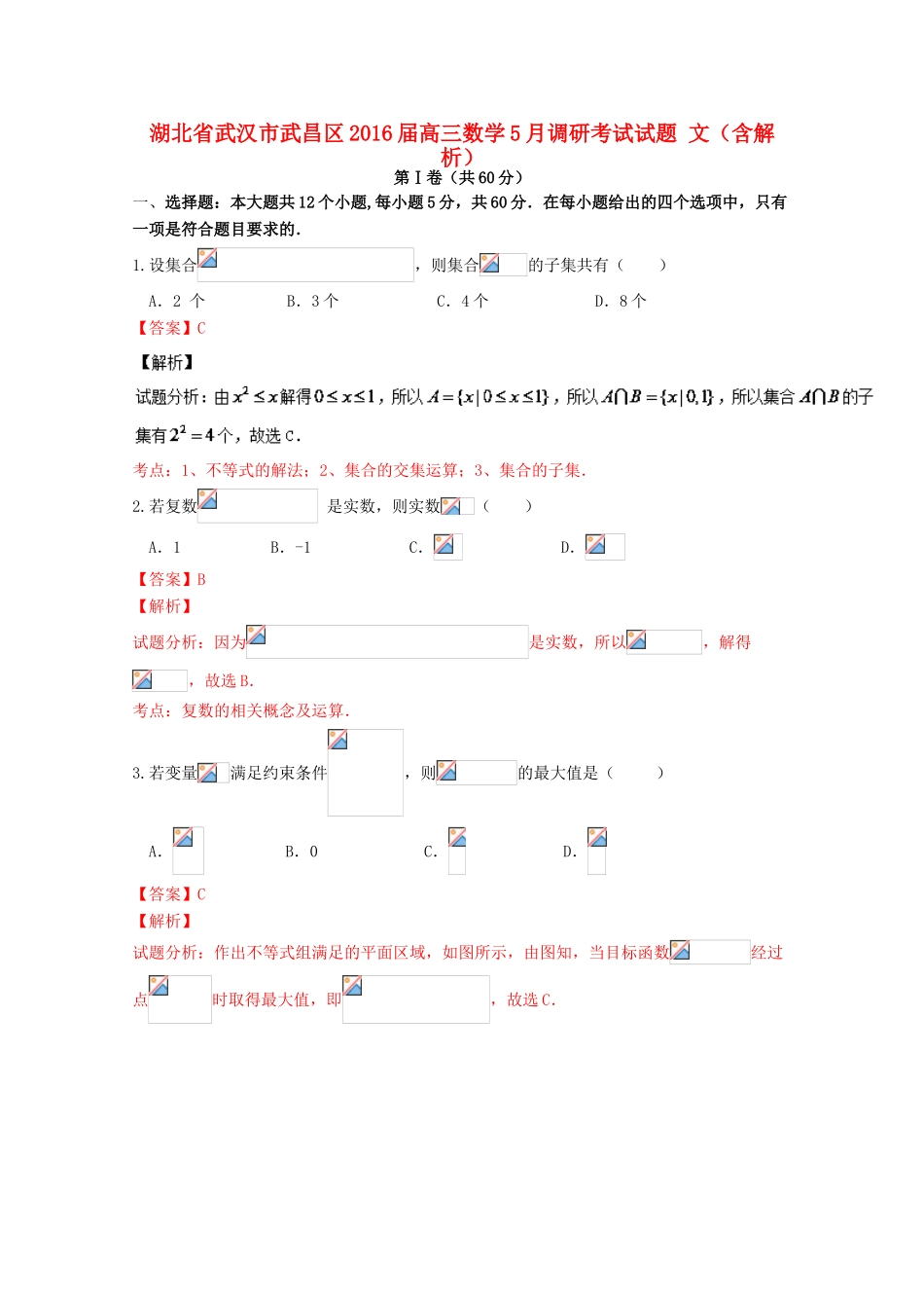 湖北省武汉市武昌区高三数学5月调研考试试题 文（含解析）-人教版高三全册数学试题_第1页