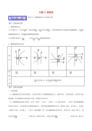 高考数学 艺体生精选好题突围系列（基础篇）专题15 抛物线-人教版高三全册数学试题