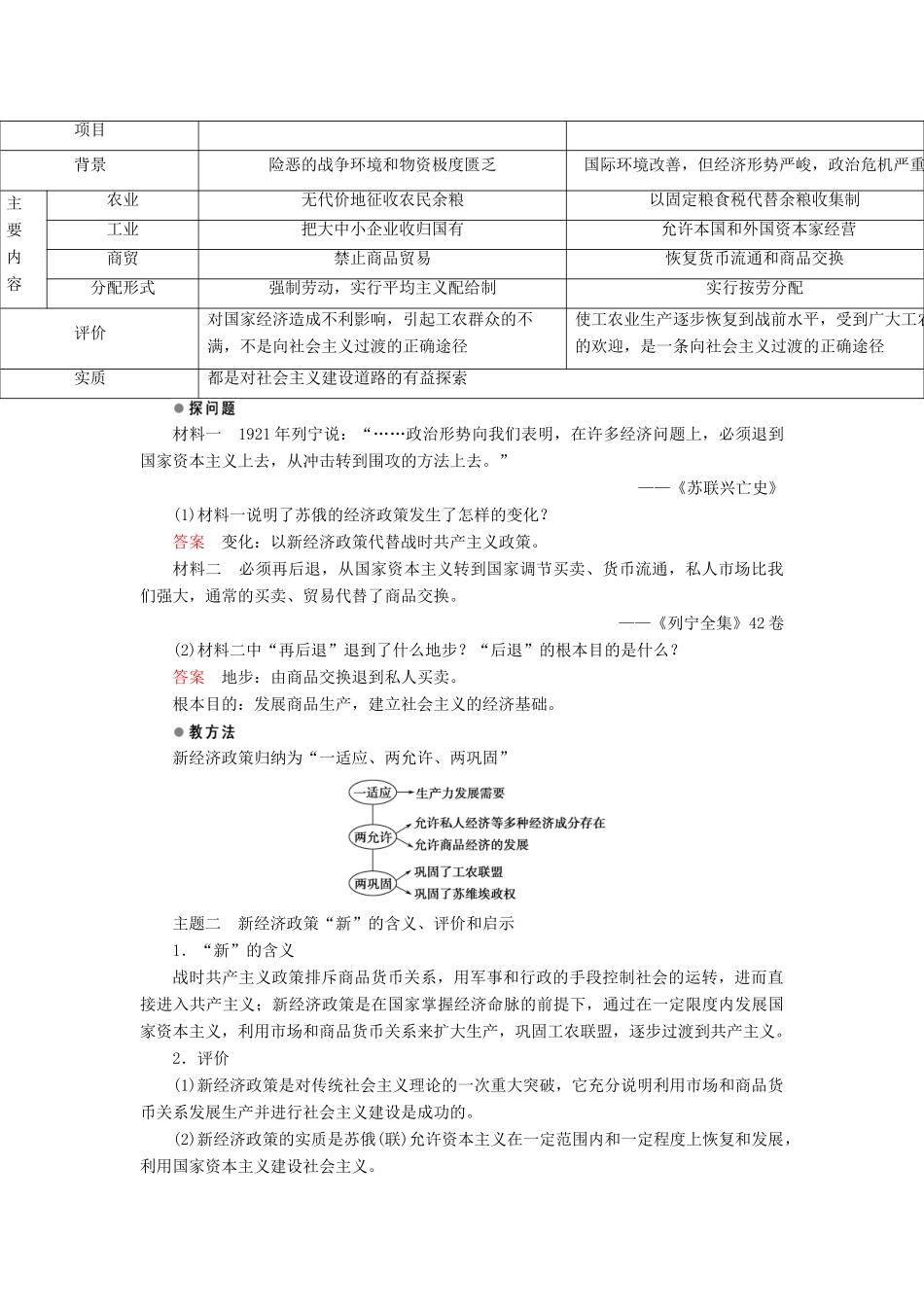 高中历史 专题七 苏联社会主义建设的经验与教训 第1课 社会主义建设道路的初期探索课时作业 人民版必修2-人民版高一必修2历史试题_第3页