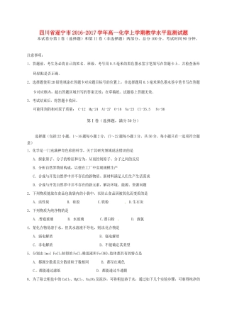 四川省遂宁市高一化学上学期教学水平监测试题-人教版高一全册化学试题