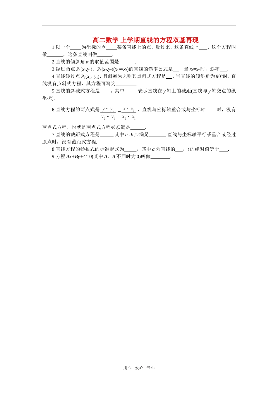 高二数学 上学期直线的方程双基再现例题解析_第1页