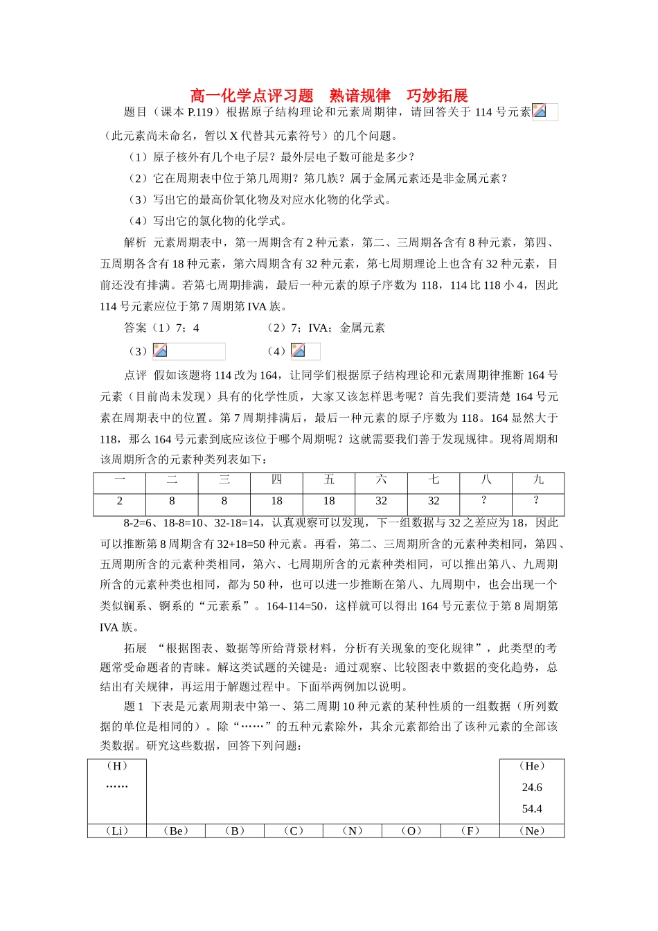 高一化学点评习题  熟谙规律  巧妙拓展知识精讲_第1页