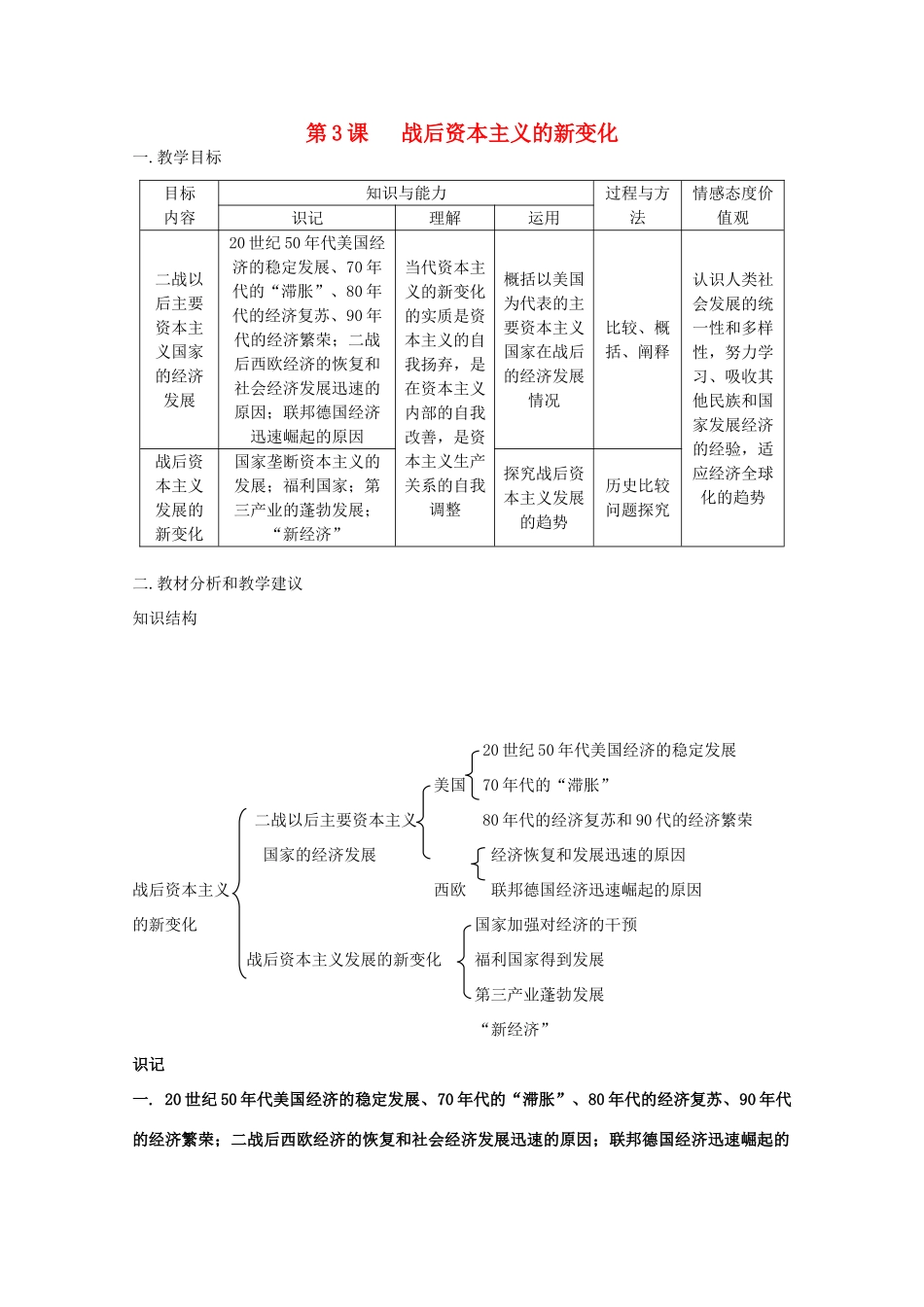高中历史 《战后资本主义的新变化》知识点分解与习题 新人教版必修2_第1页