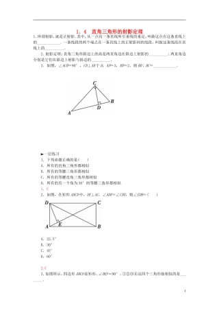 高中数学 1.4直角三角形的射影定理练习 新人教A版选修4-1-新人教A版高二选修4-1数学试题