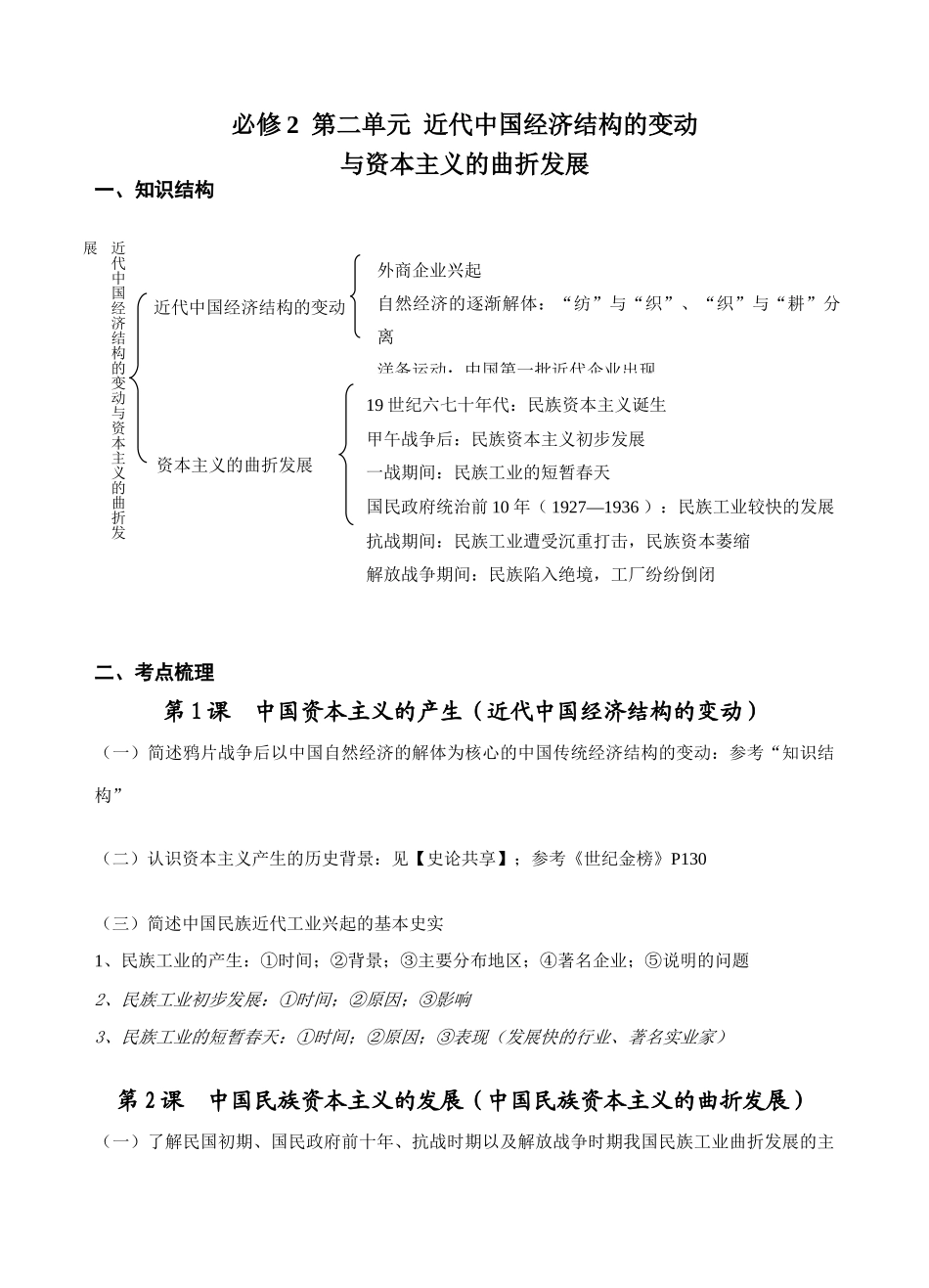 必修2 第二单元近代中国经济结构的变动与资本主义的曲折发展_第1页