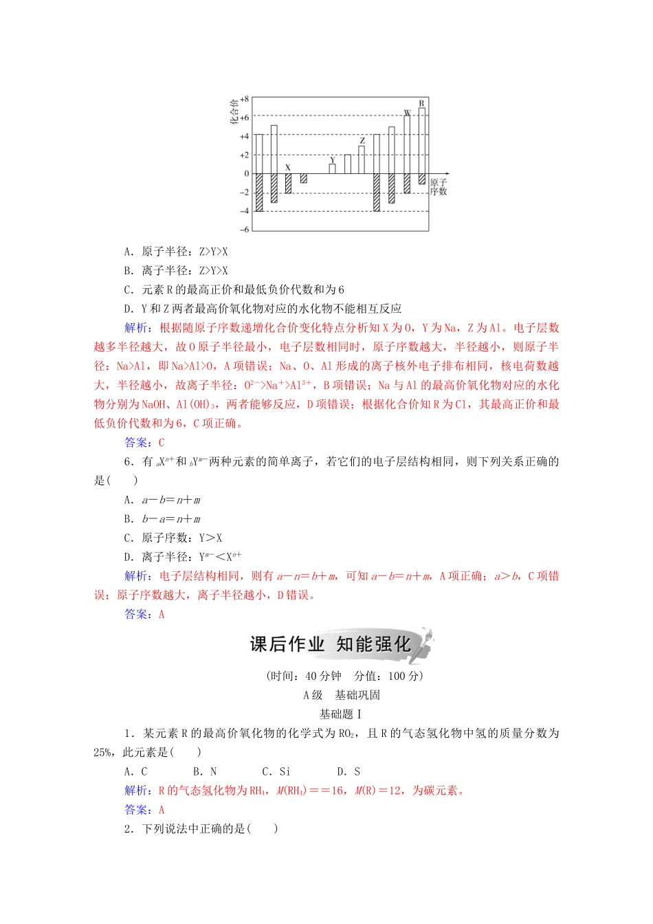 高中化学 第1章 原子结构与元素周期律 第2节 元素周期律和元素周期表 第1课时 元素周期律练习 鲁科版必修2-鲁科版高一必修2化学试题_第2页