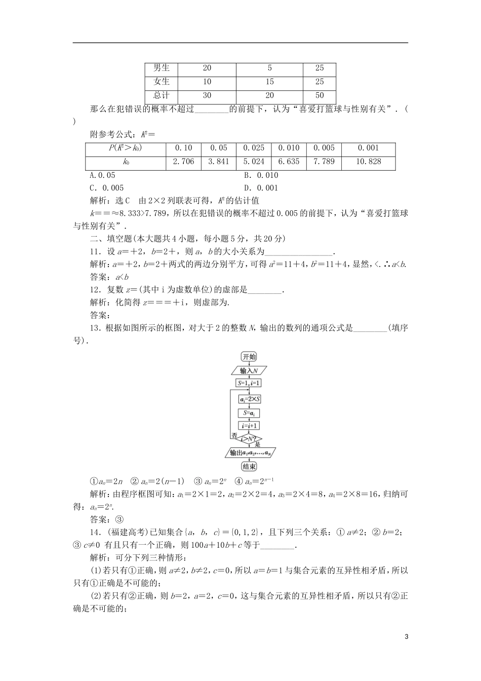 高中数学 模块综合检测（二）（含解析）新人教A版选修1-2-新人教A版高二选修1-2数学试题_第3页