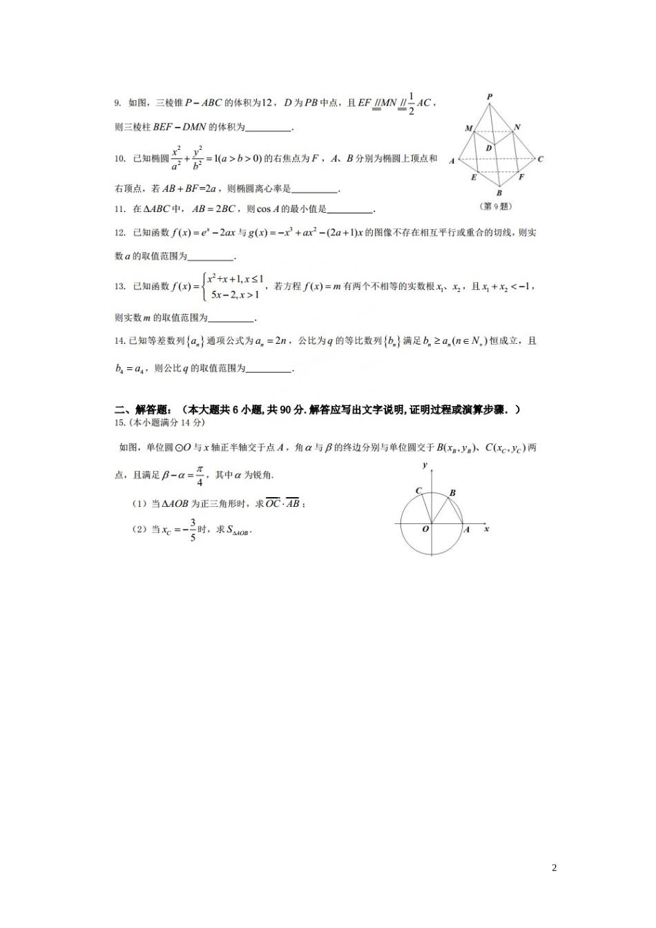 江苏省通锡苏学大教育高考数学密卷试题（二）-人教版高三全册数学试题_第2页