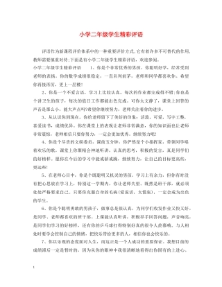 小学二年级学生精彩评语 