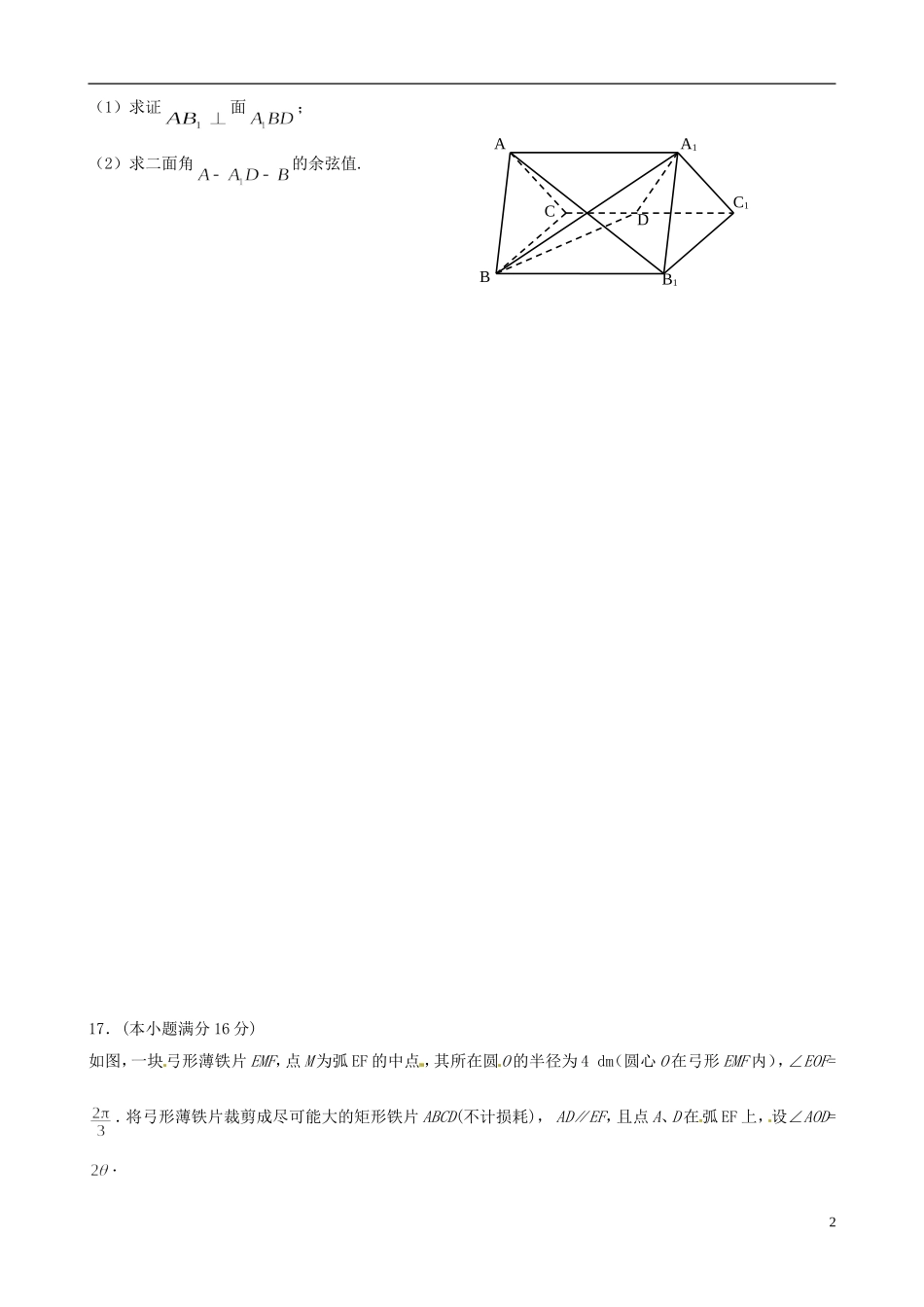江苏省连云港市赣榆县海头高级中学高中数学上学期冲刺期末市统考专题复习 专题16 空间向量与导数 新人教A版必修3_第2页