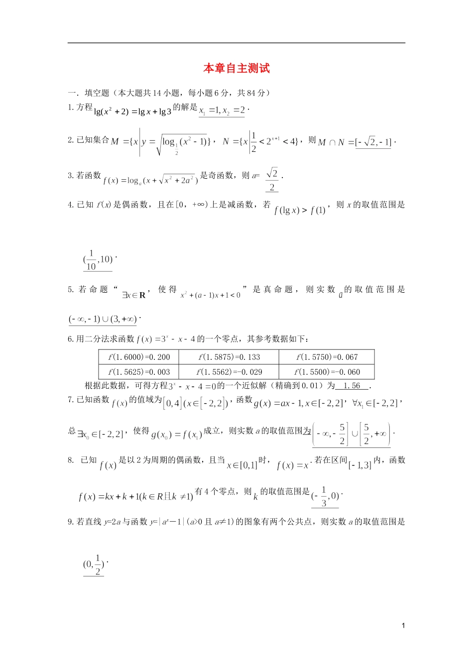 高考数学 考前最后一轮基础知识巩固之第二章测试_第1页