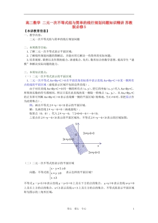 高中数学 二元一次不等式组与简单的线行规划问题知识精讲 苏教版必修5
