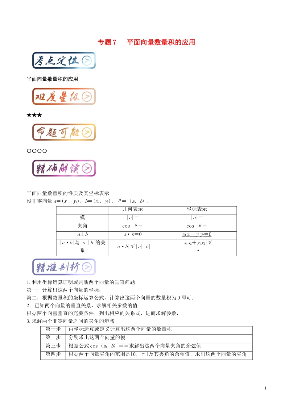 高考数学一轮复习 最基础考点系列 考点5.7 平面向量数量积的应用-人教版高三全册数学试题_第1页