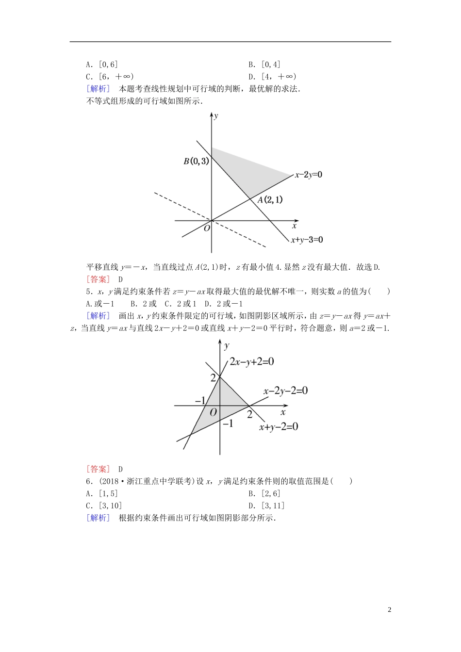 高考数学一轮复习 第七章 不等式 推理与证明 课时跟踪训练36 二元一次不等式(组)与简单的线性规划 文-人教版高三全册数学试题_第2页