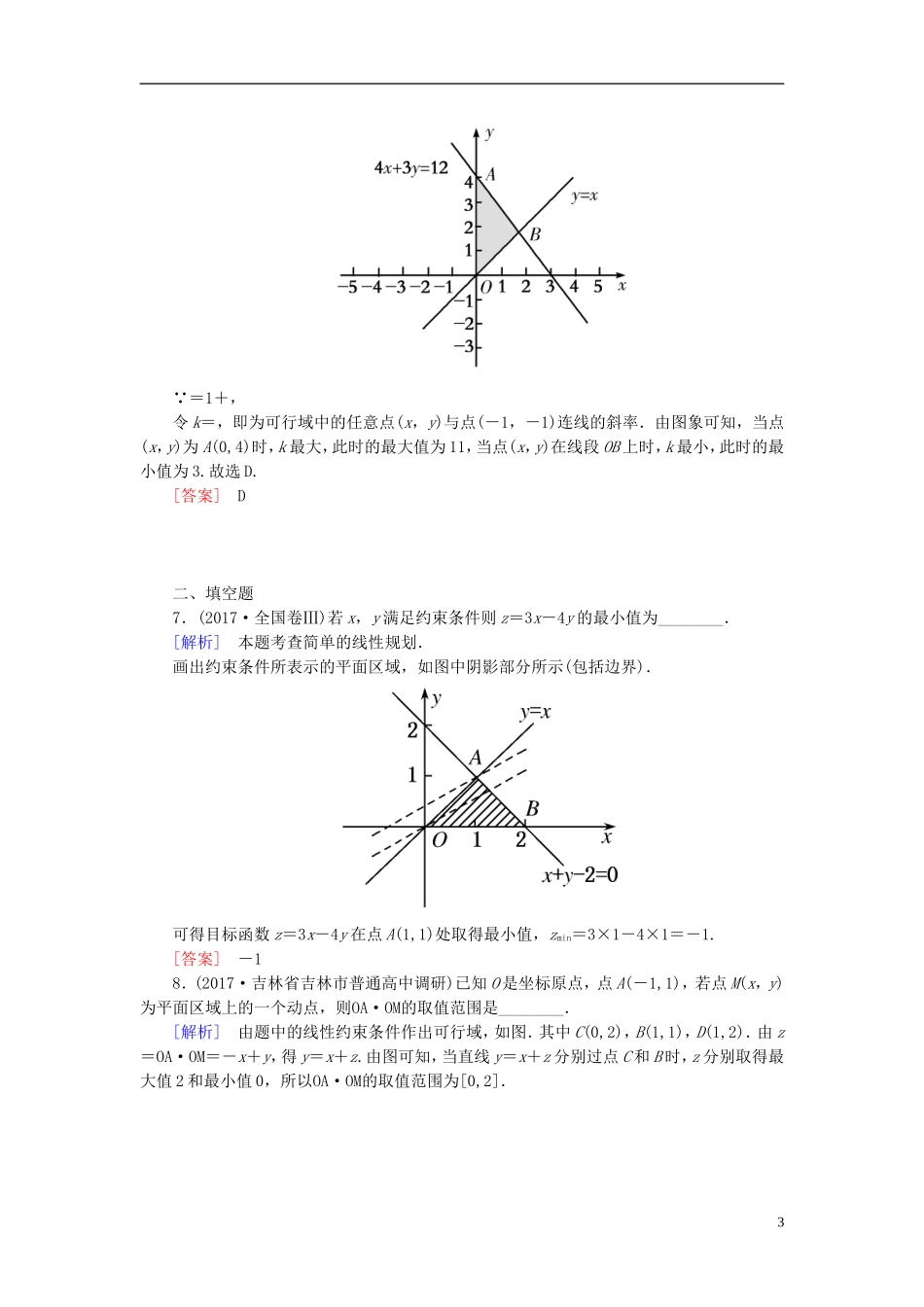 高考数学一轮复习 第七章 不等式 推理与证明 课时跟踪训练36 二元一次不等式(组)与简单的线性规划 文-人教版高三全册数学试题_第3页
