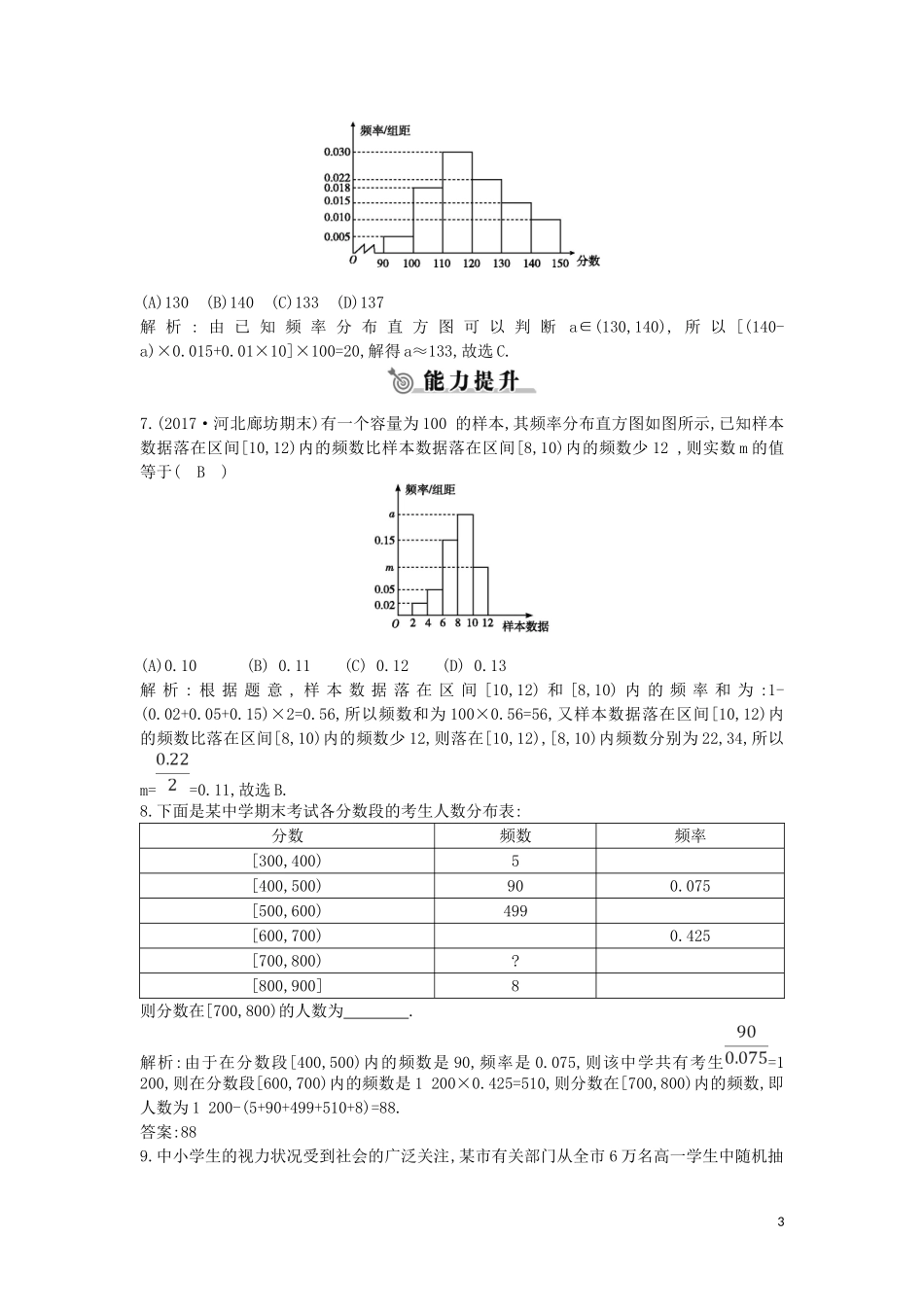 高中高中数学 第二章 统计 2.2.1 用样本的频率分布估计总体分布课时作业 新人教A版必修3-新人教A版高一必修3数学试题_第3页