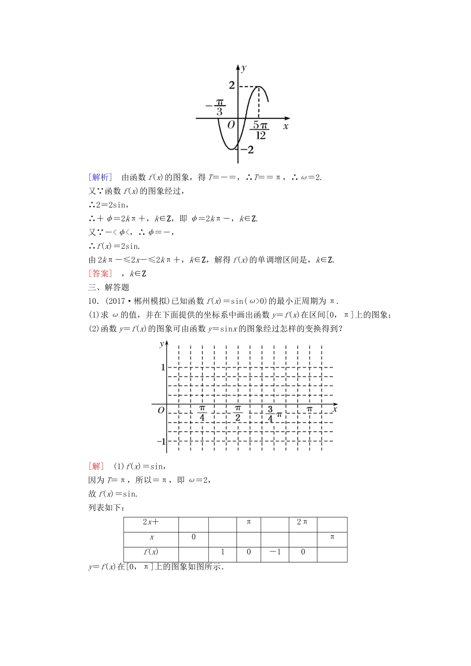 高考数学一轮复习 第四章 三角函数 解三角形 课时跟踪训练22 函数y＝Asin(ωx＋φ)的图象及应用 文-人教版高三全册数学试题_第3页