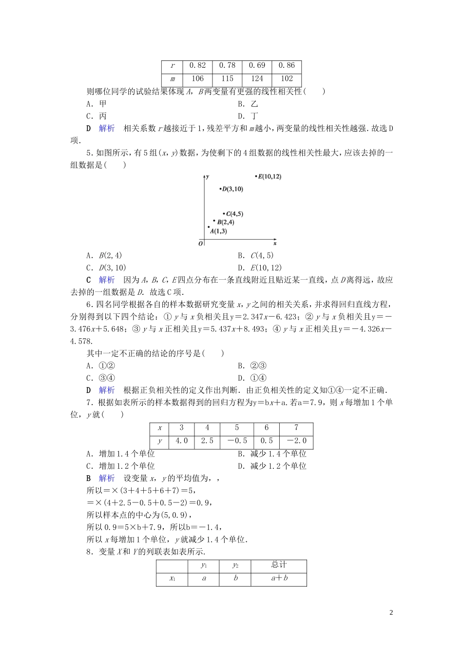 高中数学 第3章 统计案例章末跟踪测评 新人教A版选修2-3-新人教A版高二选修2-3数学试题_第2页