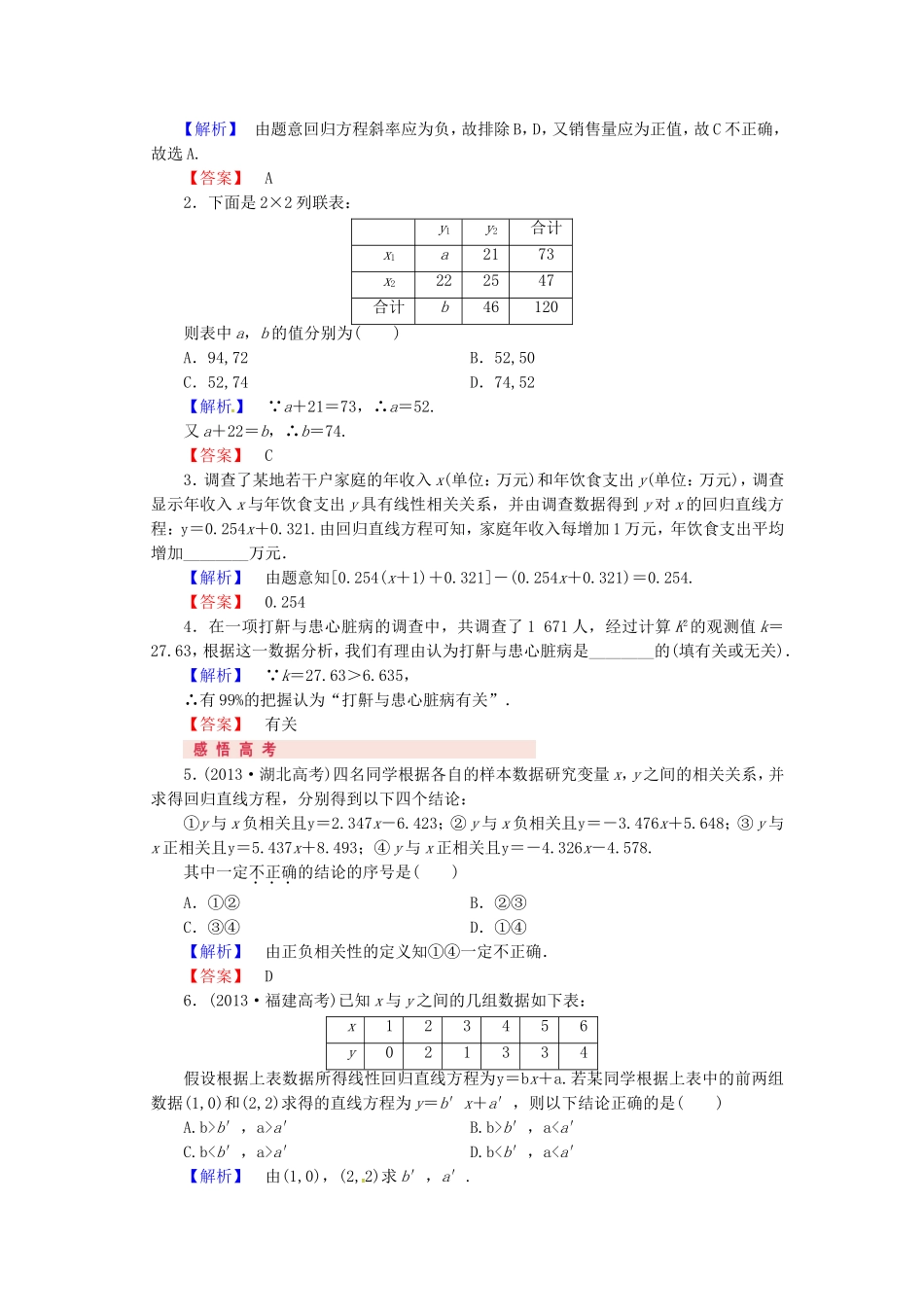山东省济宁市高考数学专题复习 第39讲 变量间的相关关系、统计案例练习 新人教A版-新人教A版高三全册数学试题_第2页