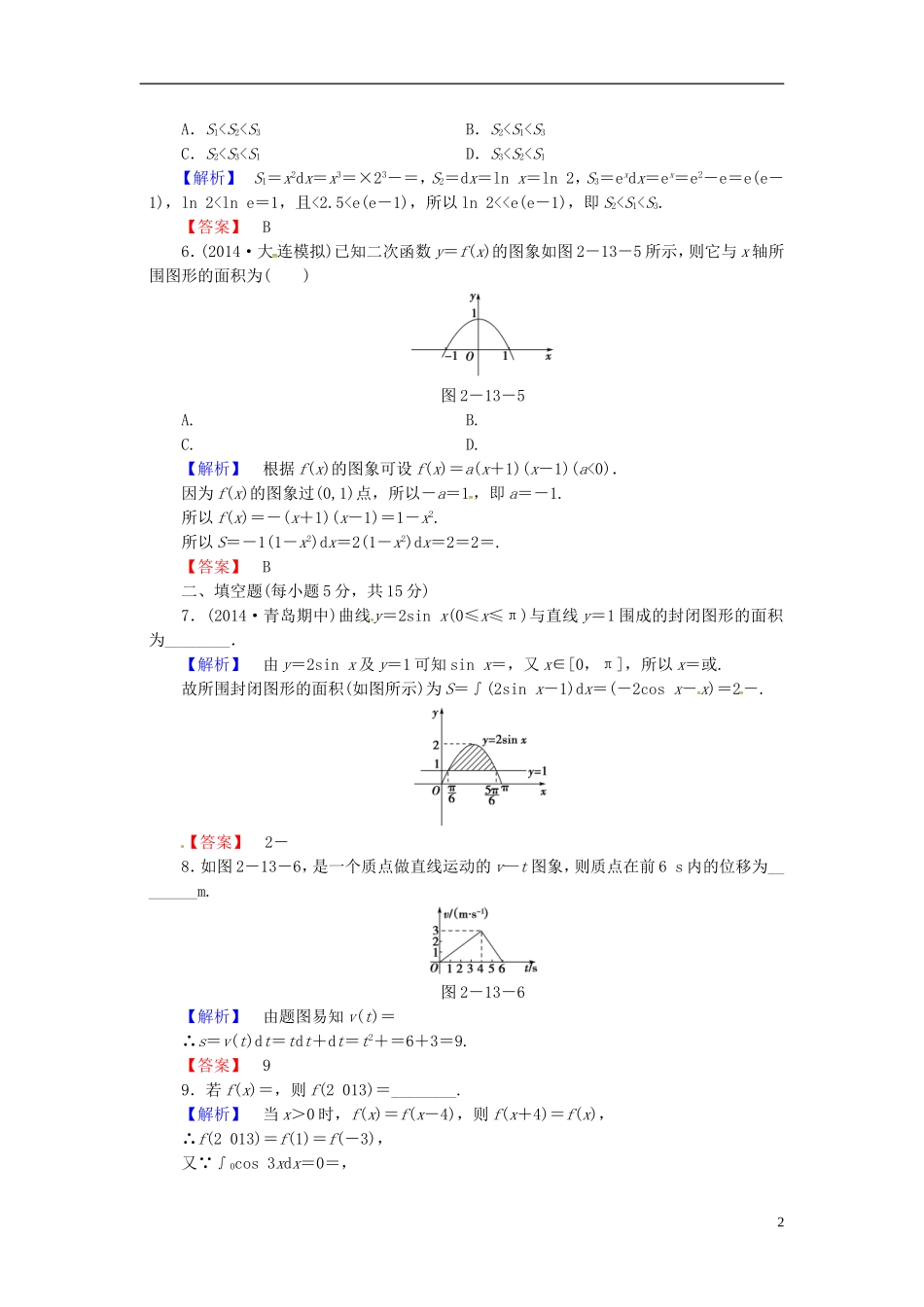 山东省济宁市高考数学一轮复习 16定积分与微积分基本定理限时检测 新人教A版-新人教A版高三全册数学试题_第2页