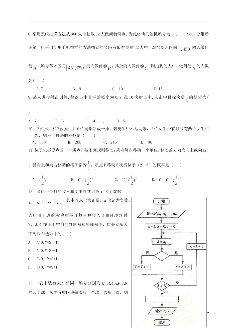 黑龙江省虎林市高二数学5月月考试题 理-人教版高二全册数学试题_第2页