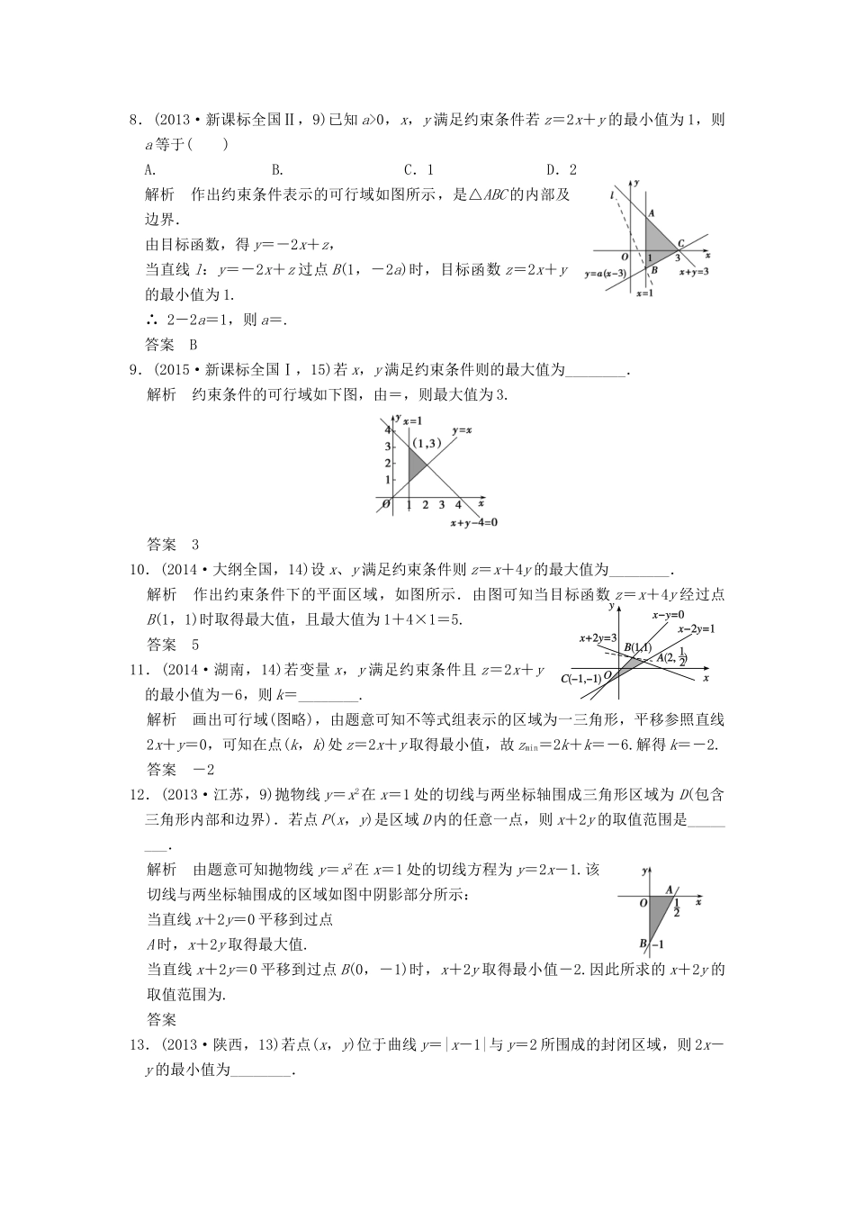 （五年高考真题）高考数学复习 第七章 第三节 简单的线性规划 理（全国通用）-人教版高三全册数学试题_第3页