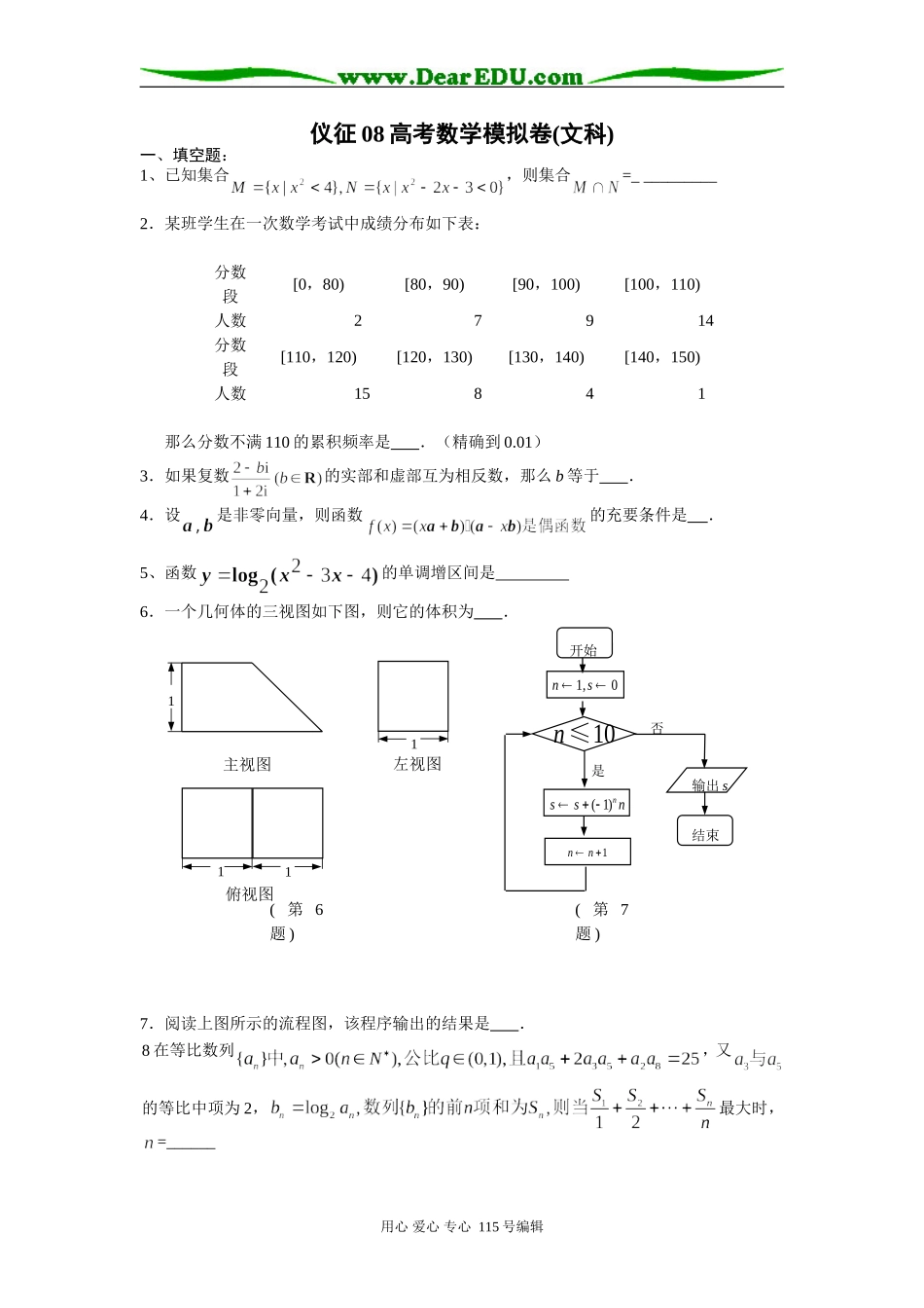仪征08高考数学模拟卷(文科)_第1页