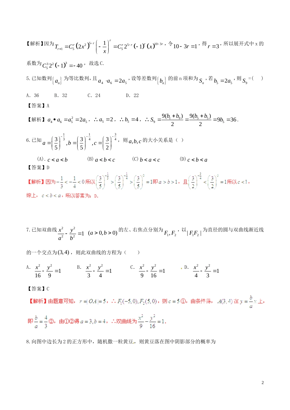 高考数学 艺体生精选好题突围系列 强化训练10 理-人教版高三全册数学试题_第2页