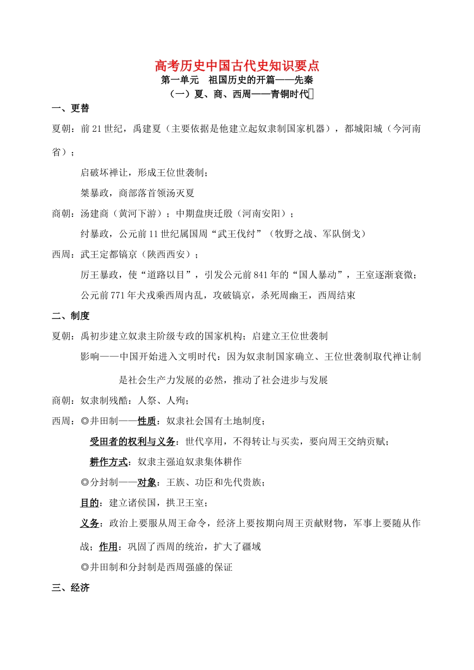 高考历史中国古代史知识要点 人教版_第1页