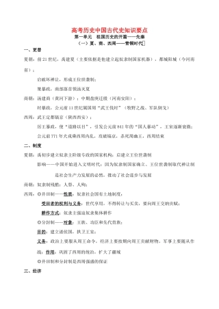 高考历史中国古代史知识要点 人教版