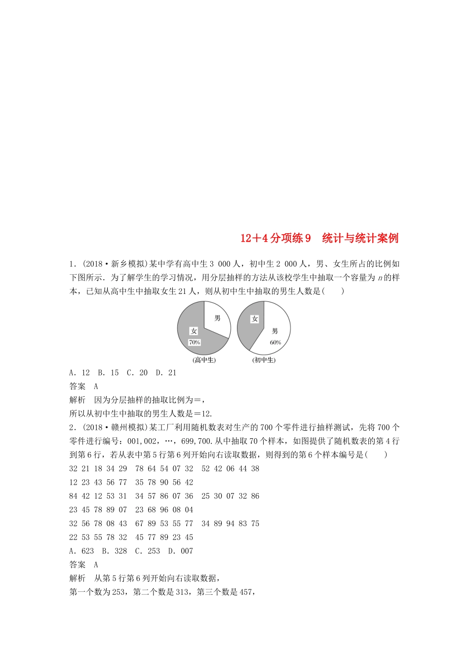 （全国通用版）高考数学二轮复习 12＋4分项练9 统计与统计案例 理-人教版高三全册数学试题_第1页