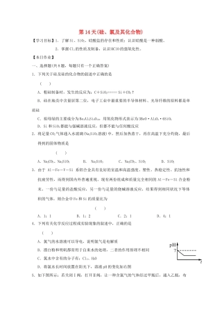 高一化学寒假作业 第14天（硅、氯及其化合物）-人教版高一全册化学试题