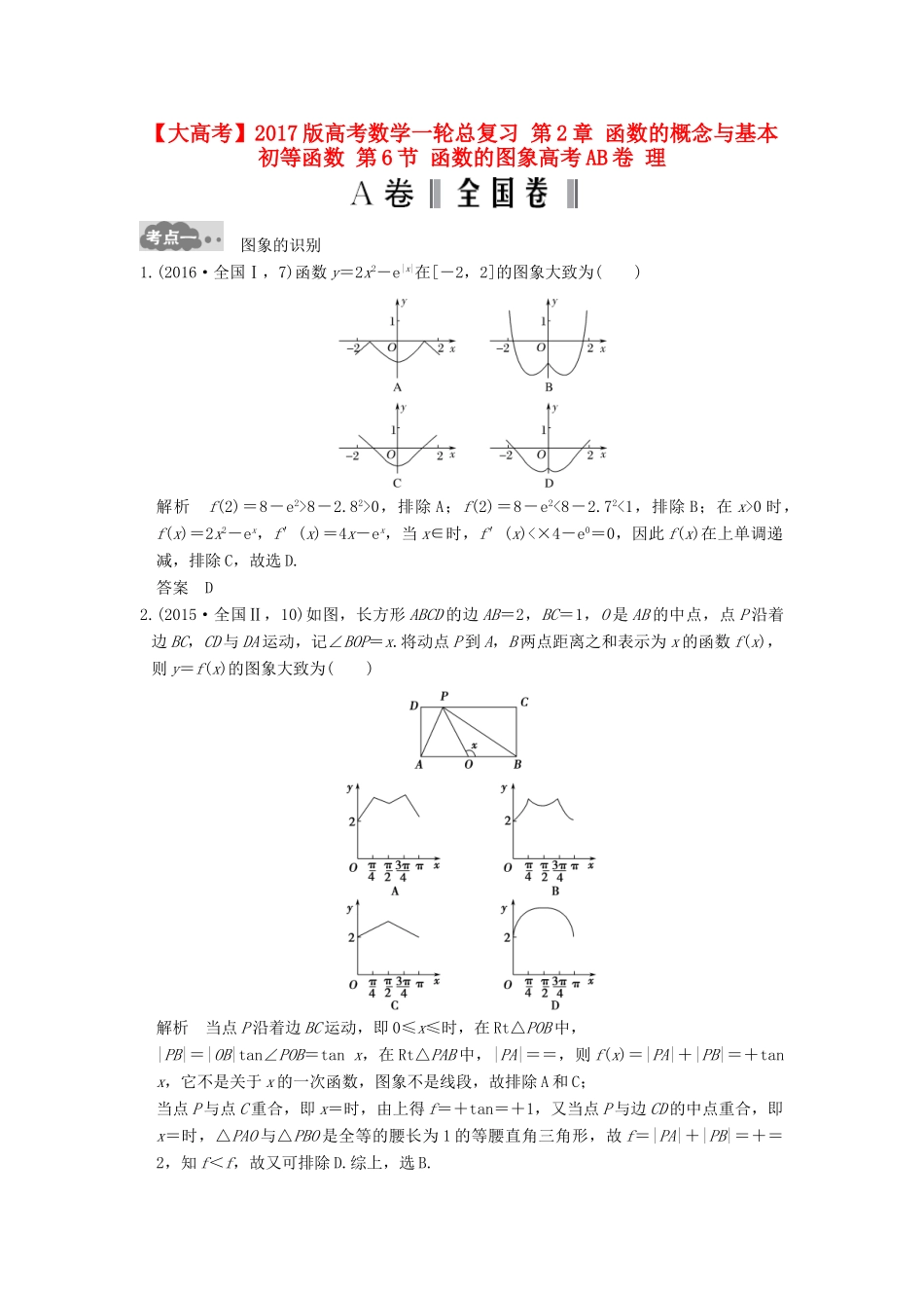 高考数学一轮总复习 第2章 函数的概念与基本初等函数 第6节 函数的图象高考AB卷 理-人教版高三全册数学试题_第1页