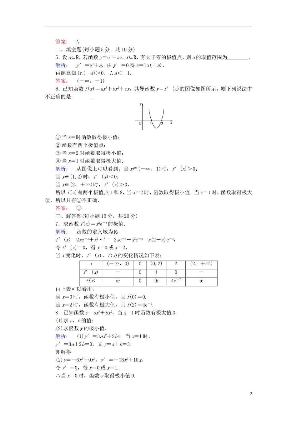 高中数学 第4章 导数应用 1.2 函数的极值课后演练提升 北师大版选修1-1-北师大版高二选修1-1数学试题_第2页