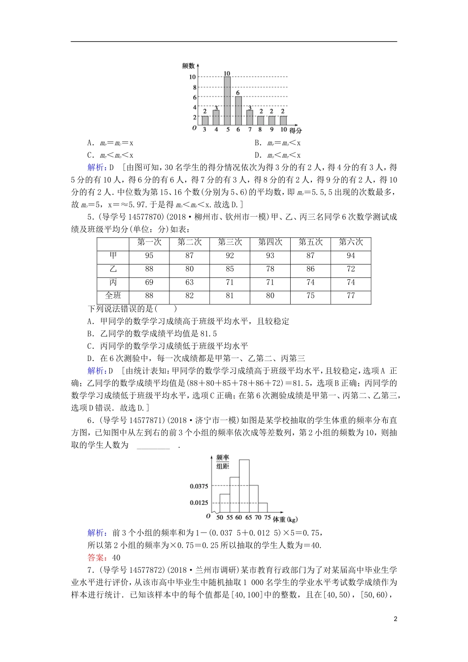 高考数学一轮复习 第九章 算法初步、统计与统计案例 第3节 用样本估计总体练习 新人教A版-新人教A版高三全册数学试题_第2页