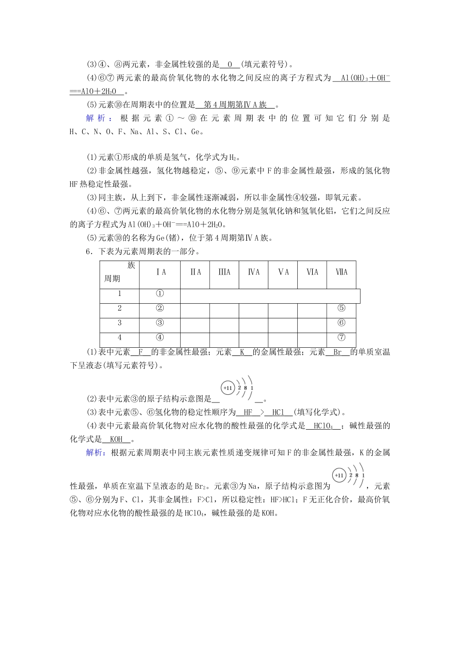 高中化学 第1章 物质结构 元素周期律 第1节 第2课时 元素的性质和原子结构课堂同步作业（含解析）新人教版必修2-新人教版高一必修2化学试题_第2页