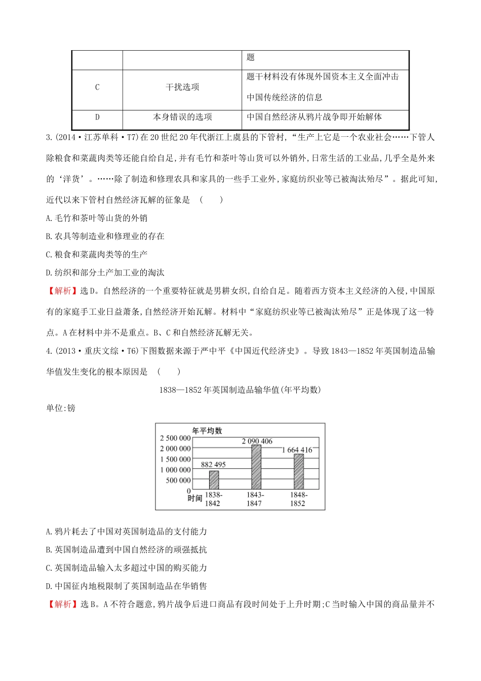 （通史版）高考历史一轮复习（考题演练跟踪检测）第八单元 近代中国资本主义的曲折发展及近现代社会生活的变迁 8.20 近代中国经济结构的变动 新人教版-新人教版高三全册历史试题_第2页