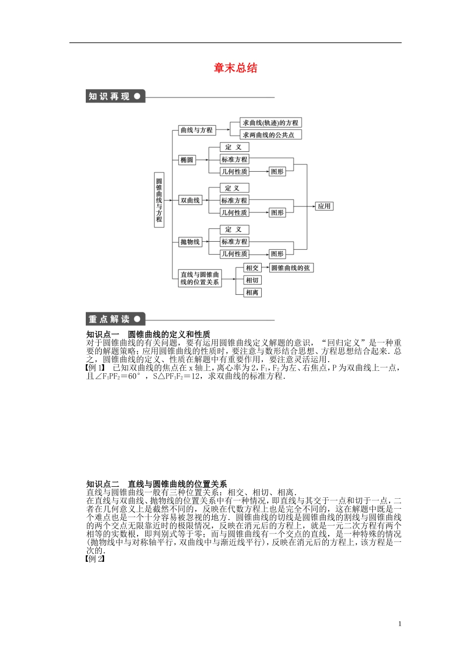 高中数学 第2章 圆锥曲线与方程章末总结 新人教A版选修2-1-新人教A版高二选修2-1数学试题_第1页
