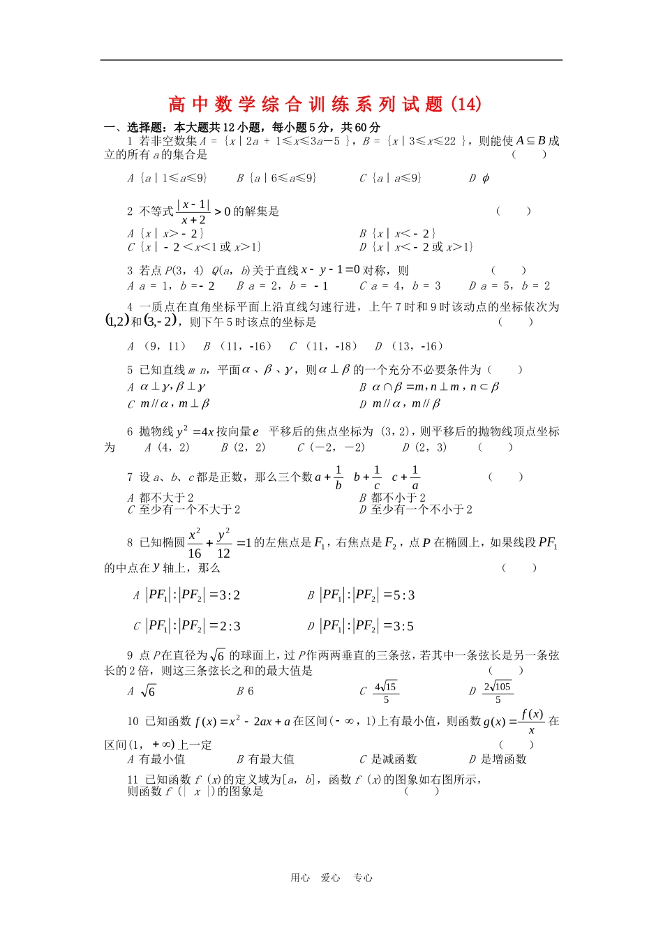 高中数学综合训练系列试题(14)_第1页